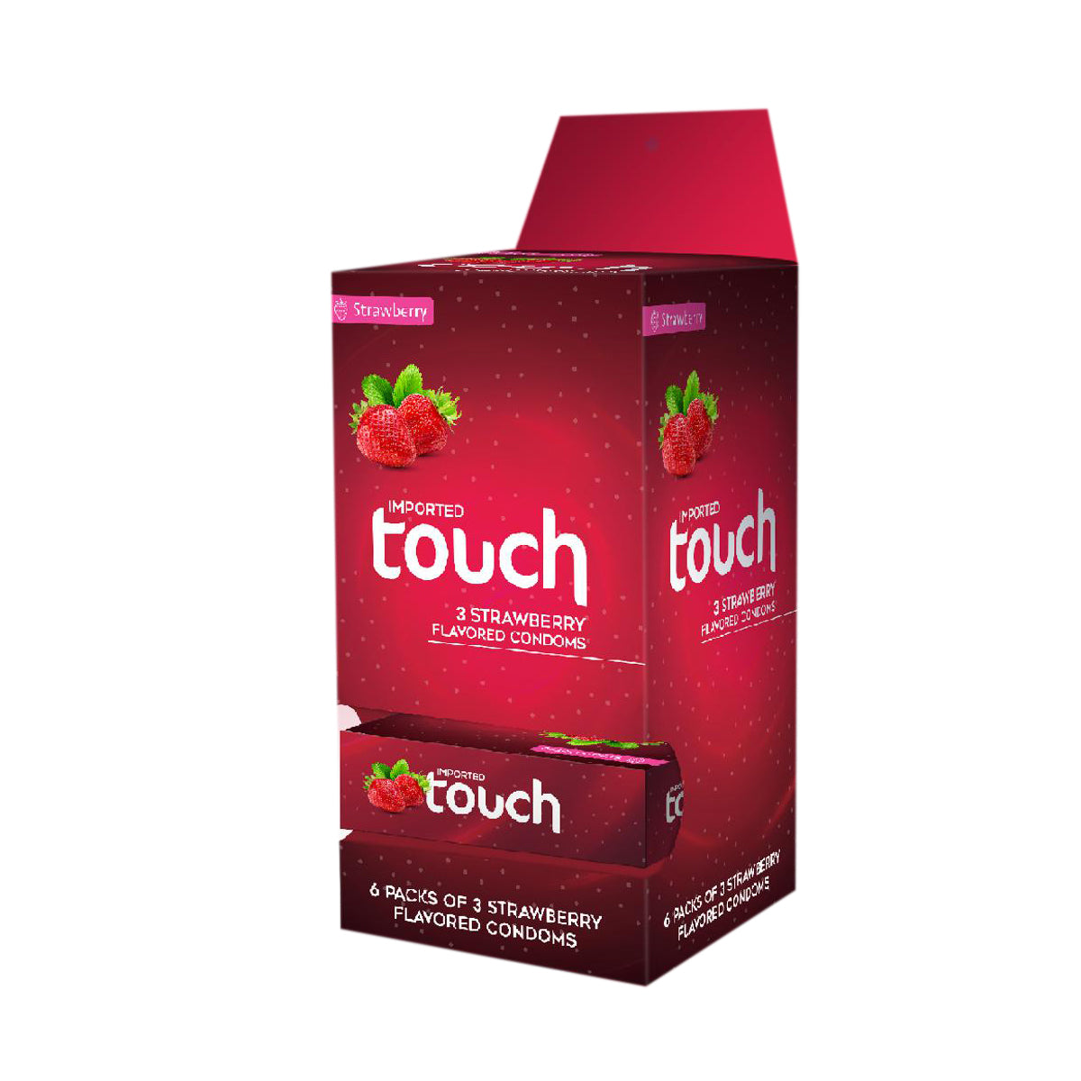 Touch Strawberry Flavored Condom Dispenser - Fun Pack of 3 - 18 Pieces (6 x 3's)