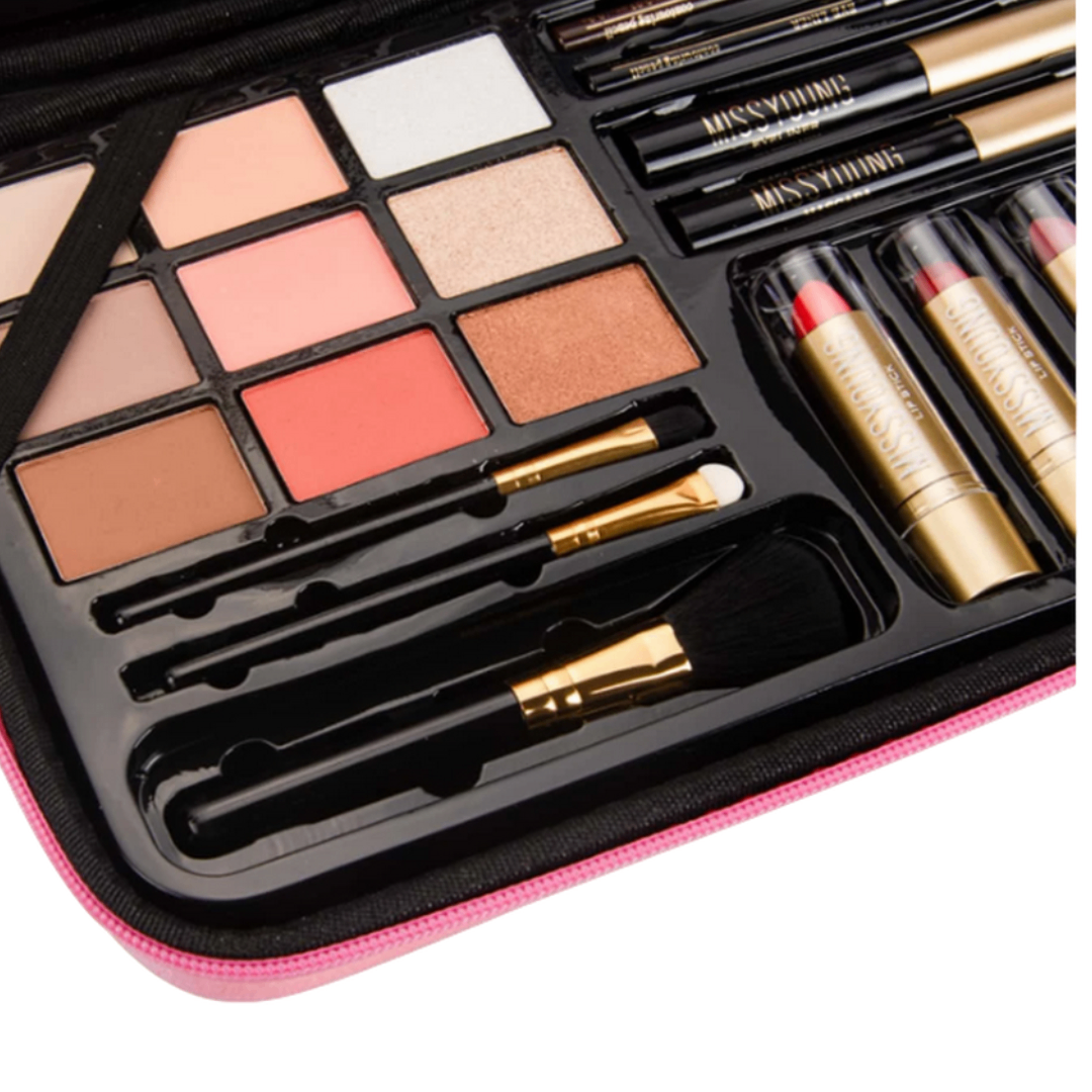 Complete Face Makeup Box with Brushes & Applicators