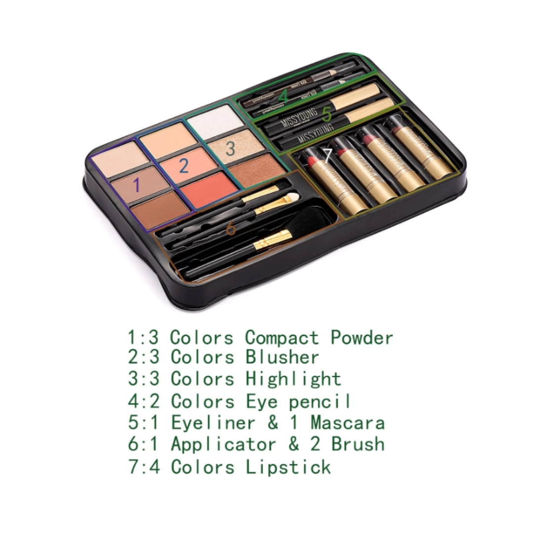 Complete Face Makeup Box with Brushes & Applicators