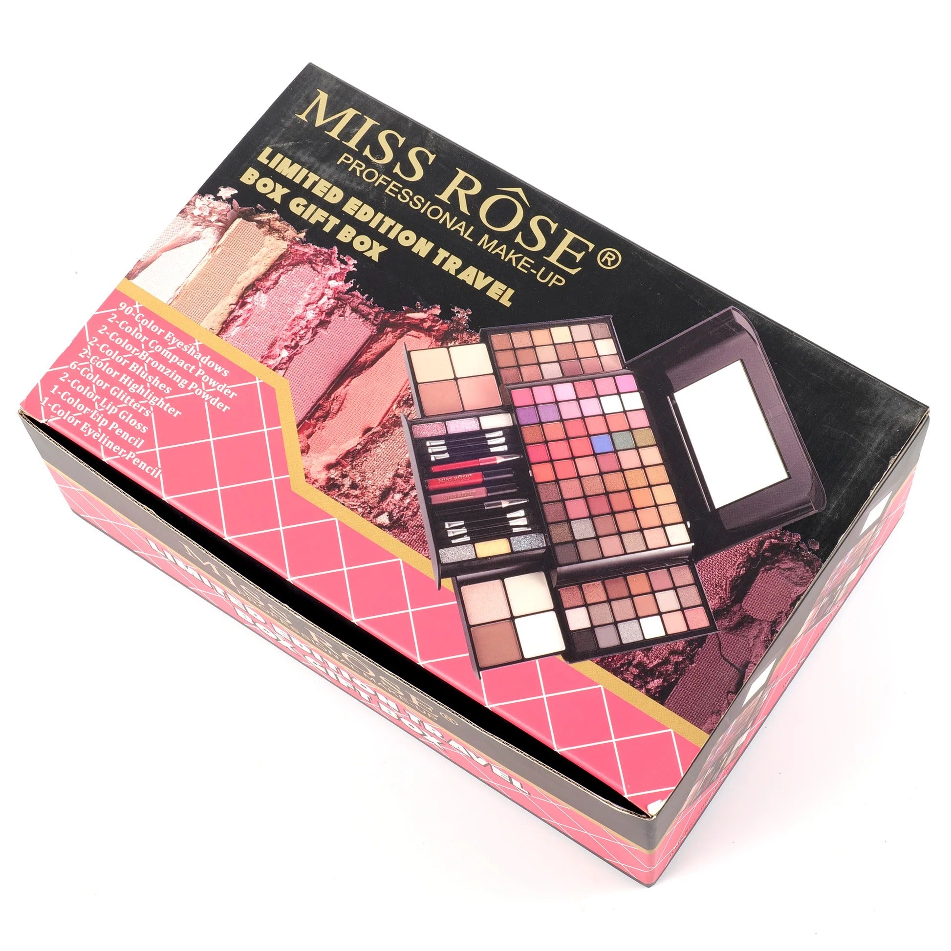 Miss Rose Travel Makeup Kit – 90 Eyeshadows, Face Essentials, Gloss & Glitter | All-in-One Portable Beauty Set for Endless Looks