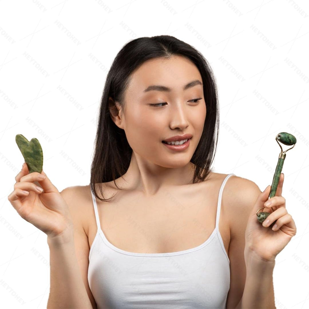 100% Natural Jade Roller &amp; Gua Sha Set