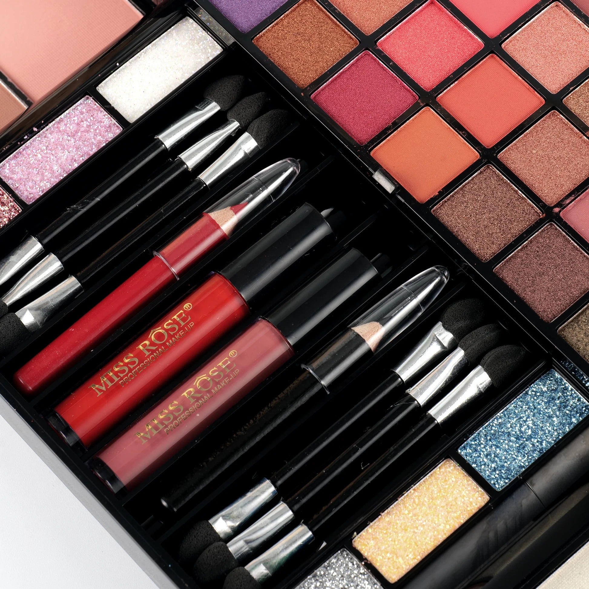 Miss Rose Travel Makeup Kit – 90 Eyeshadows, Face Essentials, Gloss & Glitter | All-in-One Portable Beauty Set for Endless Looks
