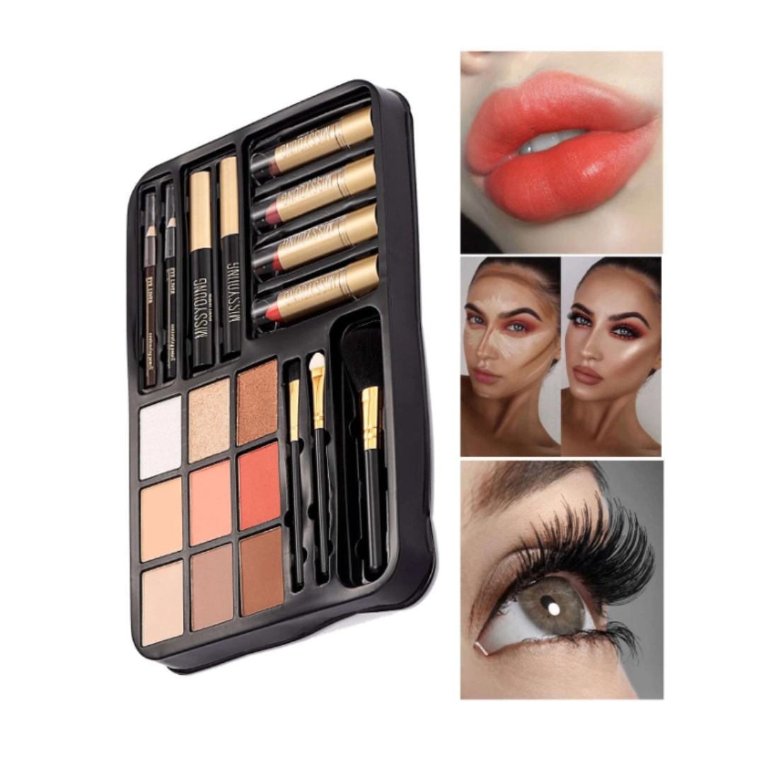 Complete Face Makeup Box with Brushes & Applicators