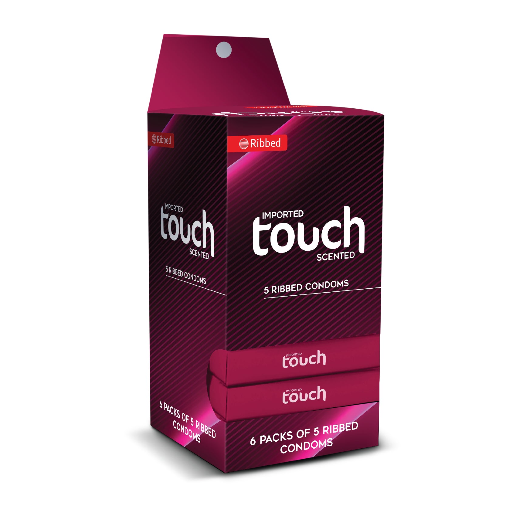 Touch Ribbed Condoms Dispenser - Fun Bundle - 30 Pieces (6 x 5's)
