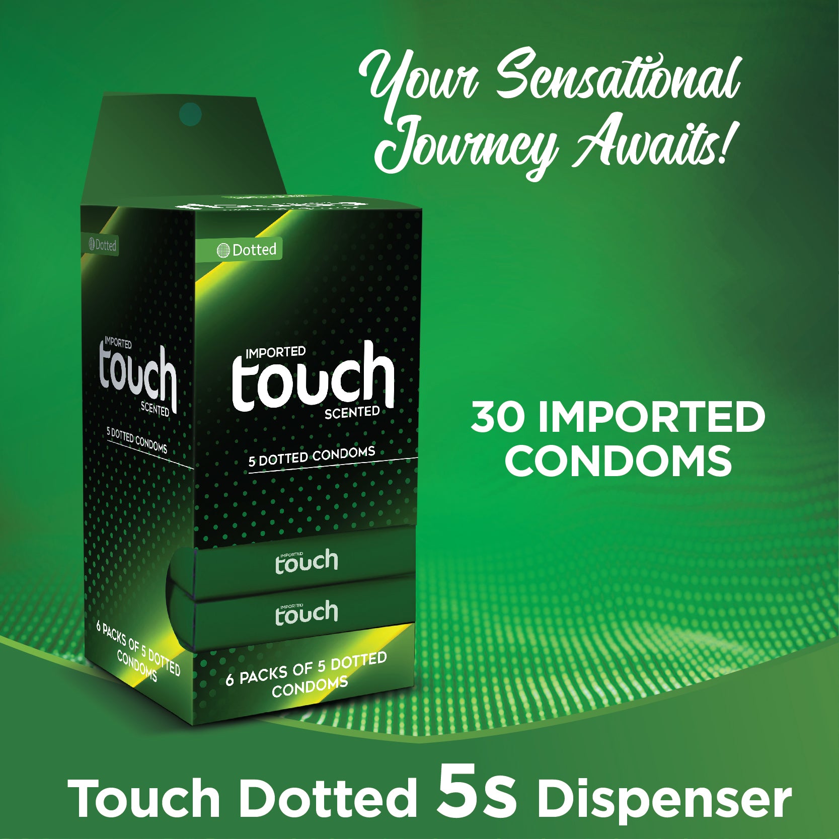 Touch Dotted Condoms Dispenser - Fun Bundle - 30 Pieces (6 x 5's)